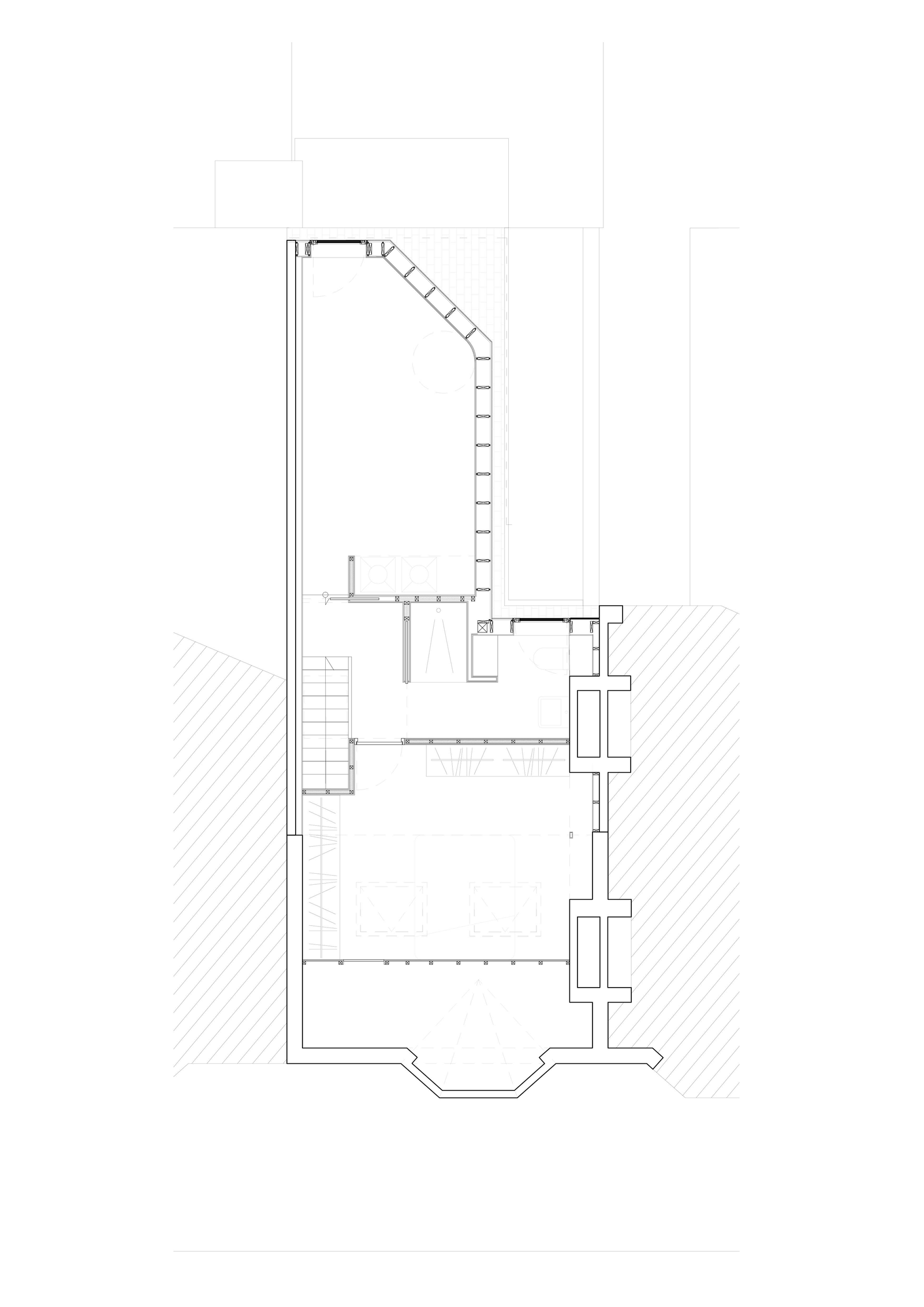 Upper floor plan of rooms along the narrow house