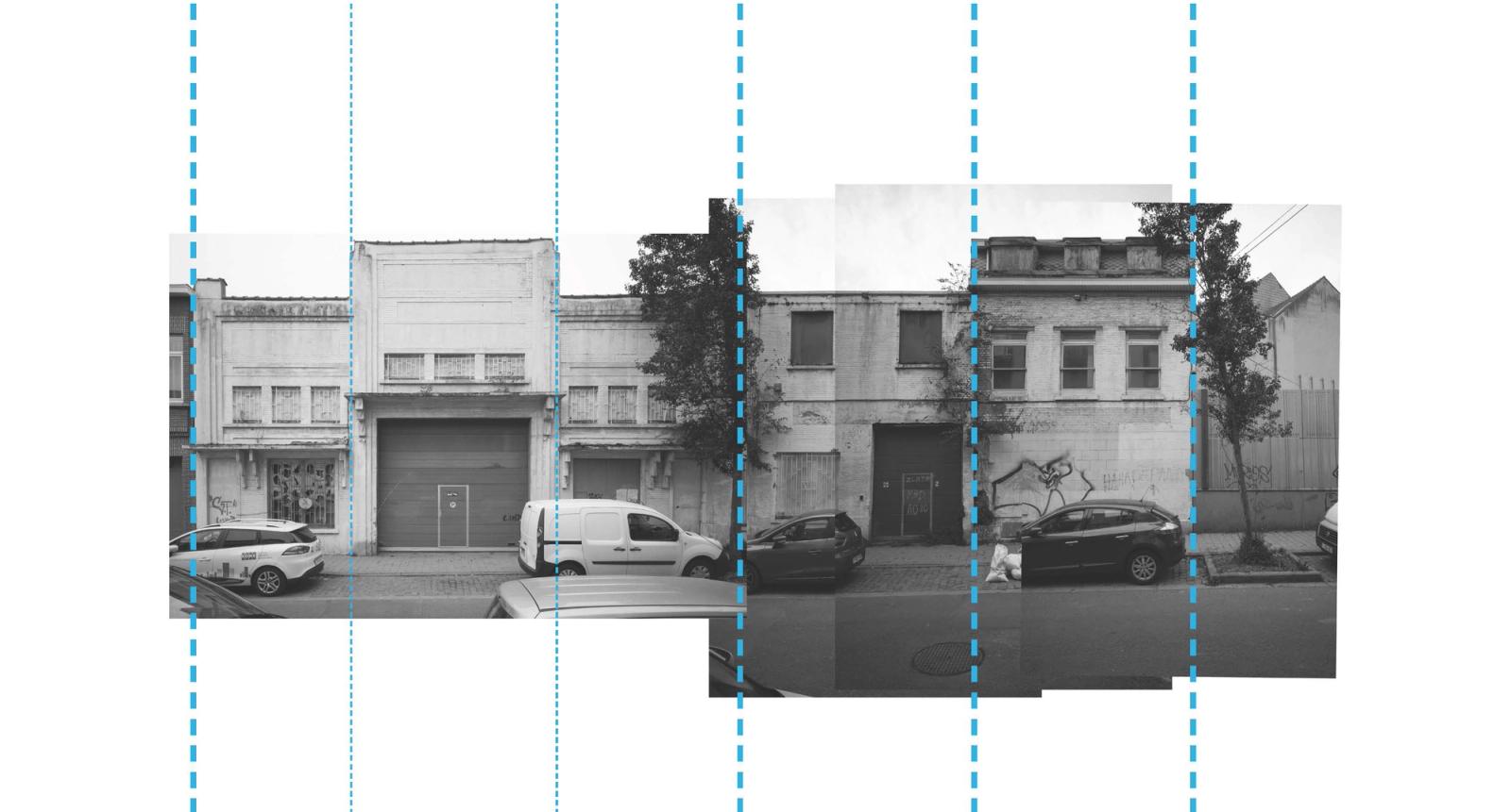 Photographic survey dividing the existing storefronts into structural bays