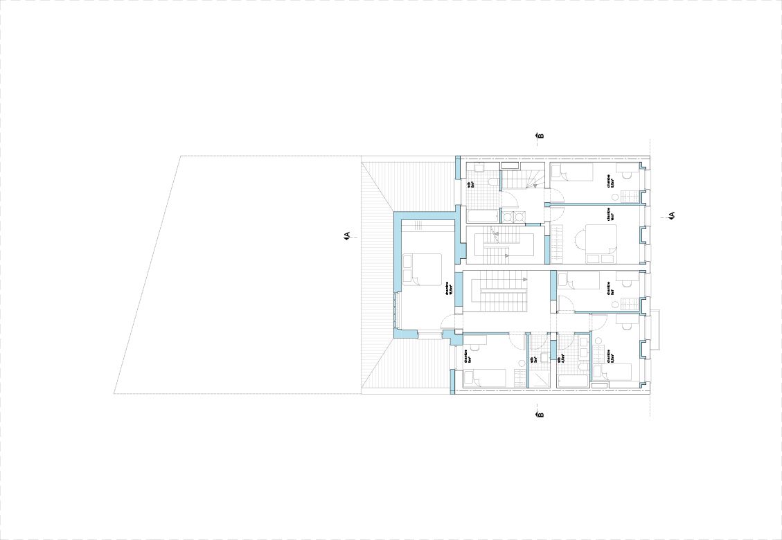 Intermediate floor plan organized around the stair core