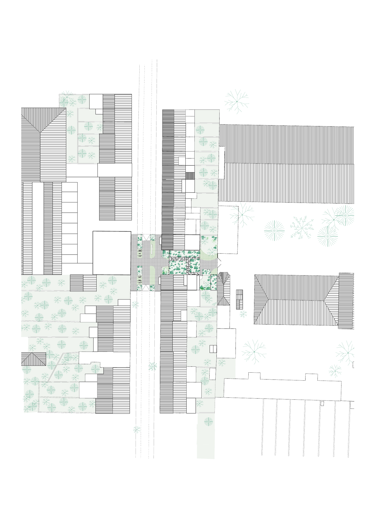 Site plan showing the buildings and outdoor spaces.