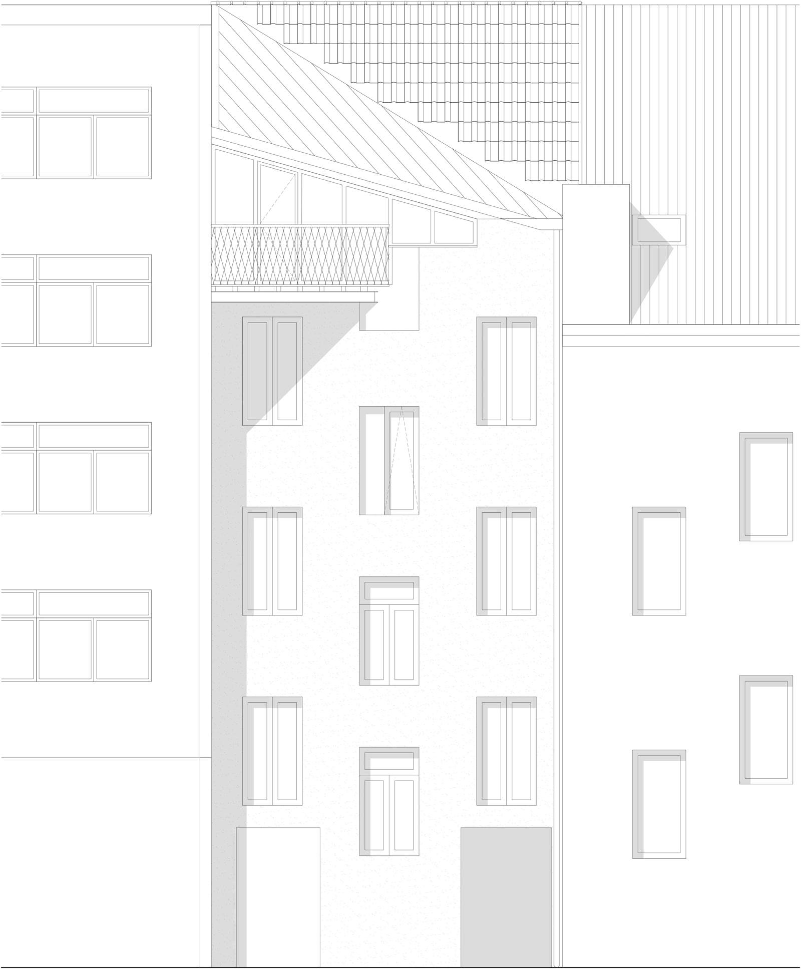 Partial elevation showing the stair and window intervention