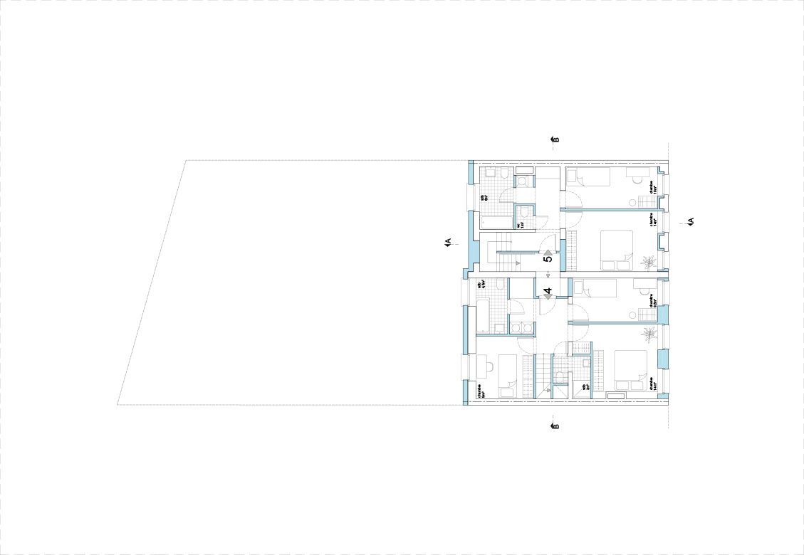 Floor plan of rooms aligned along one side of the plot