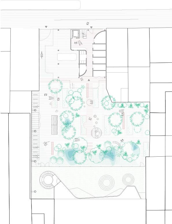 Landscape plan of the planted courtyard and winding paths