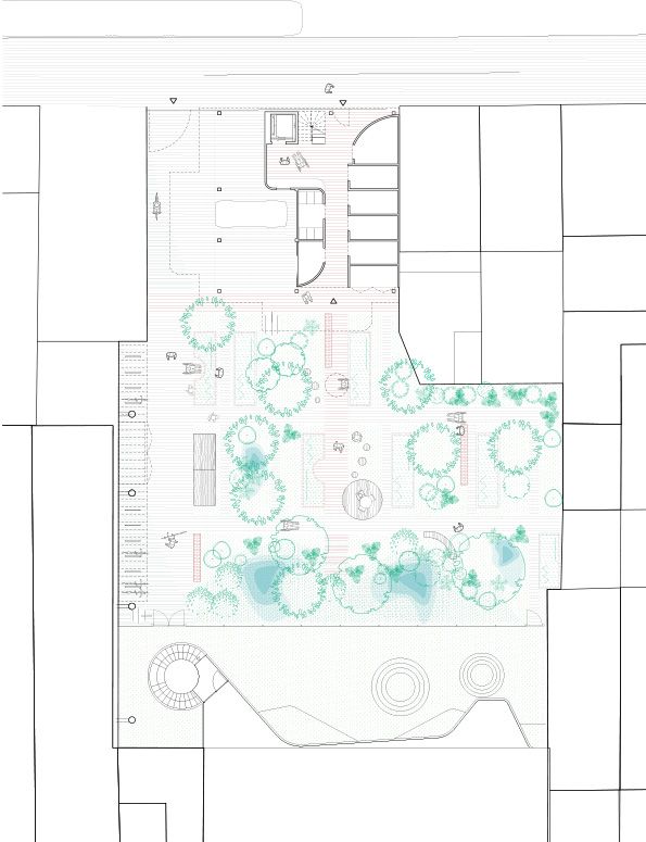 Landscape plan of the planted courtyard and winding paths