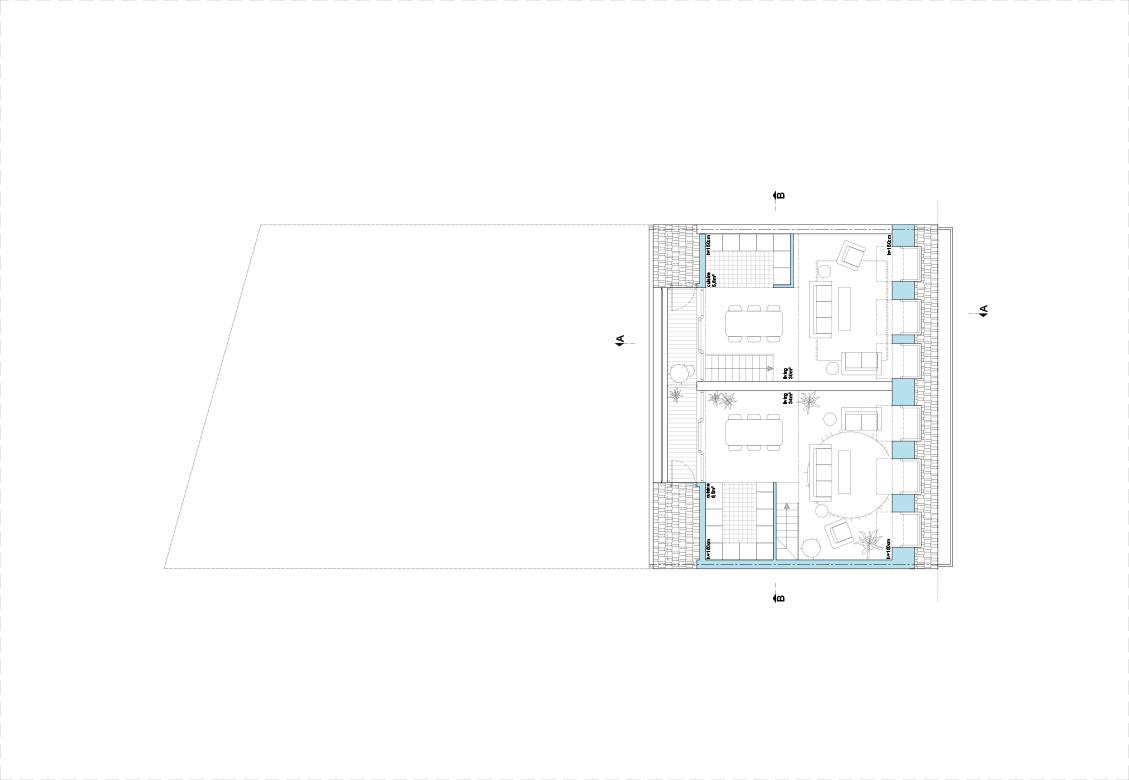 Upper floor plan occupying one side of the narrow site