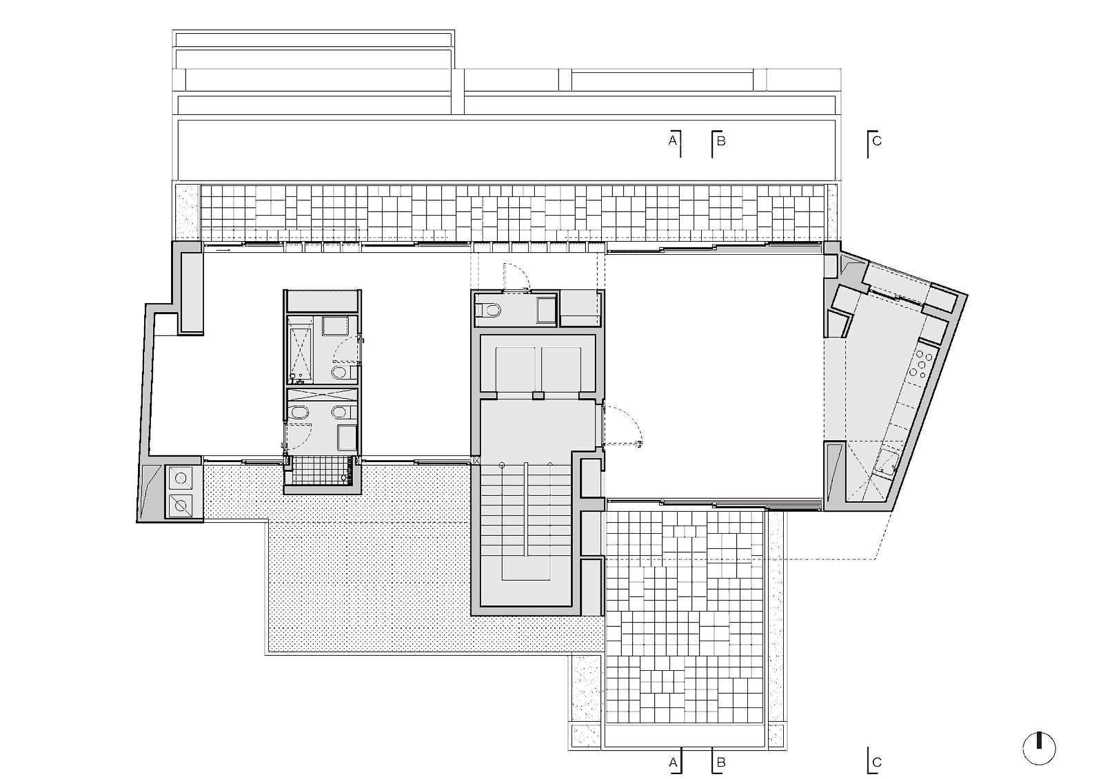 Roof plan of the rooftop dwelling around the existing service core