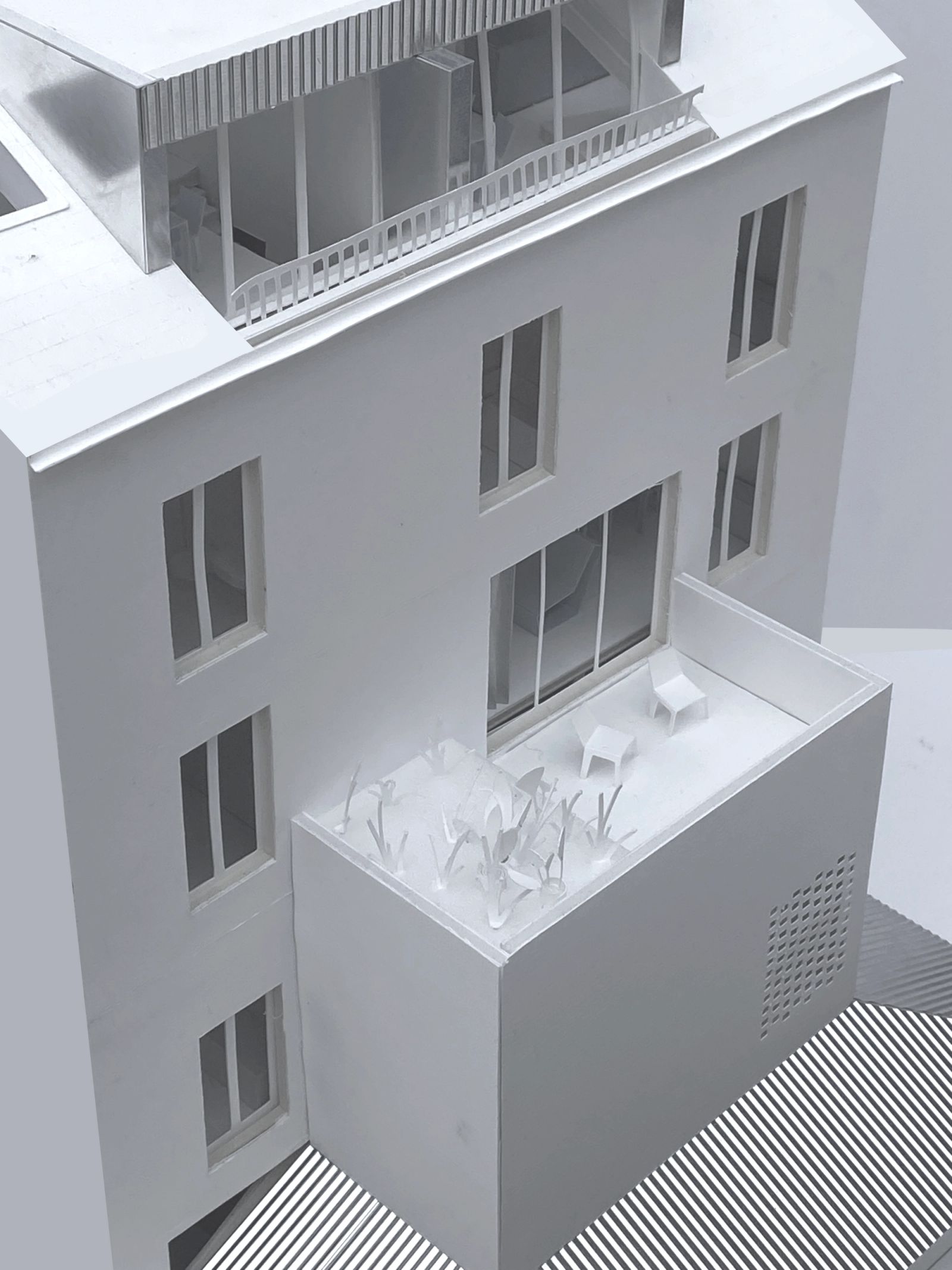 Physical model showing the rear façade and projecting lower volume