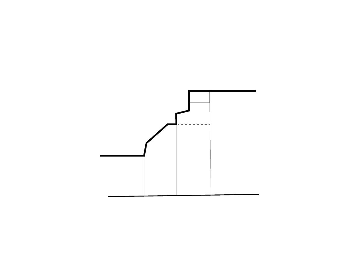 Diagram tracing the stepped roof profile of the infill house