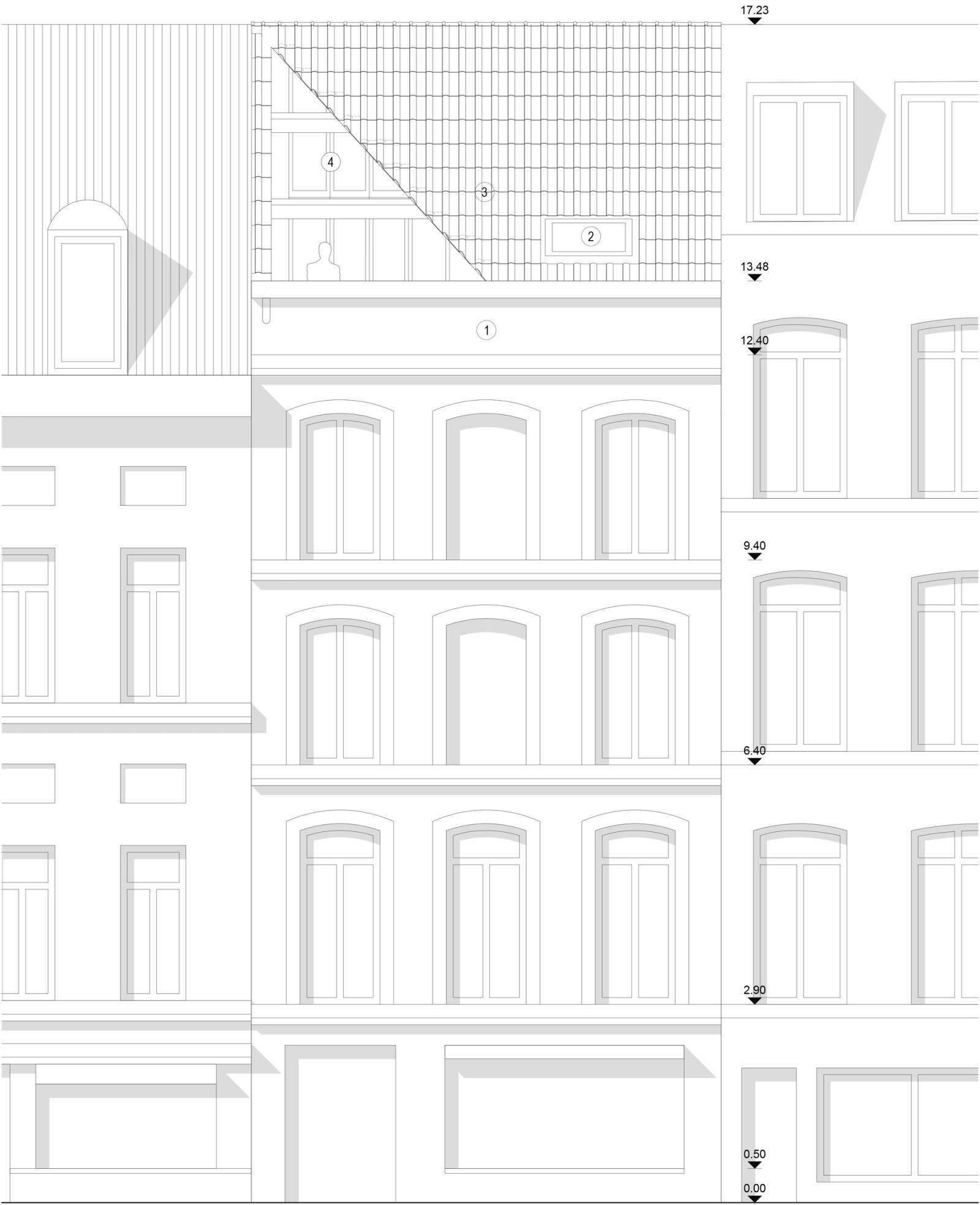 Front elevation of a narrow gabled infill house