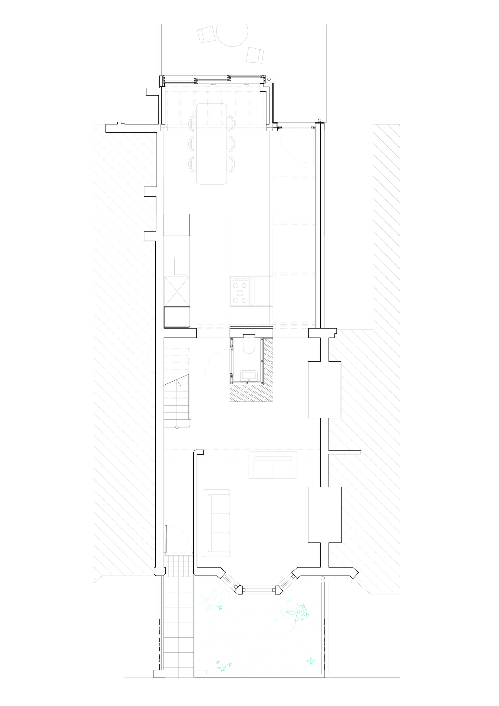 Ground-floor plan extending toward the garden