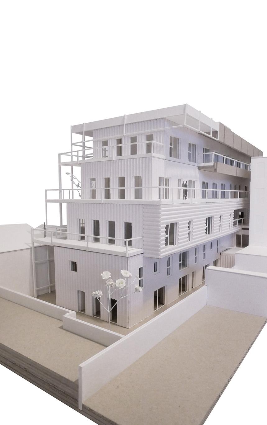 Physical model of the stepped rear volume and new façade framework