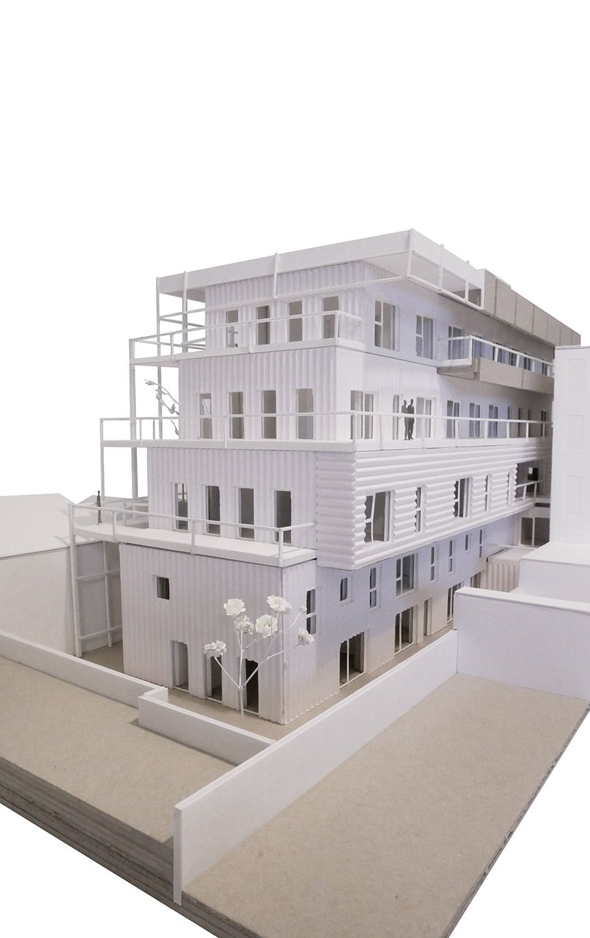 Physical model of the stepped rear volume and new façade framework