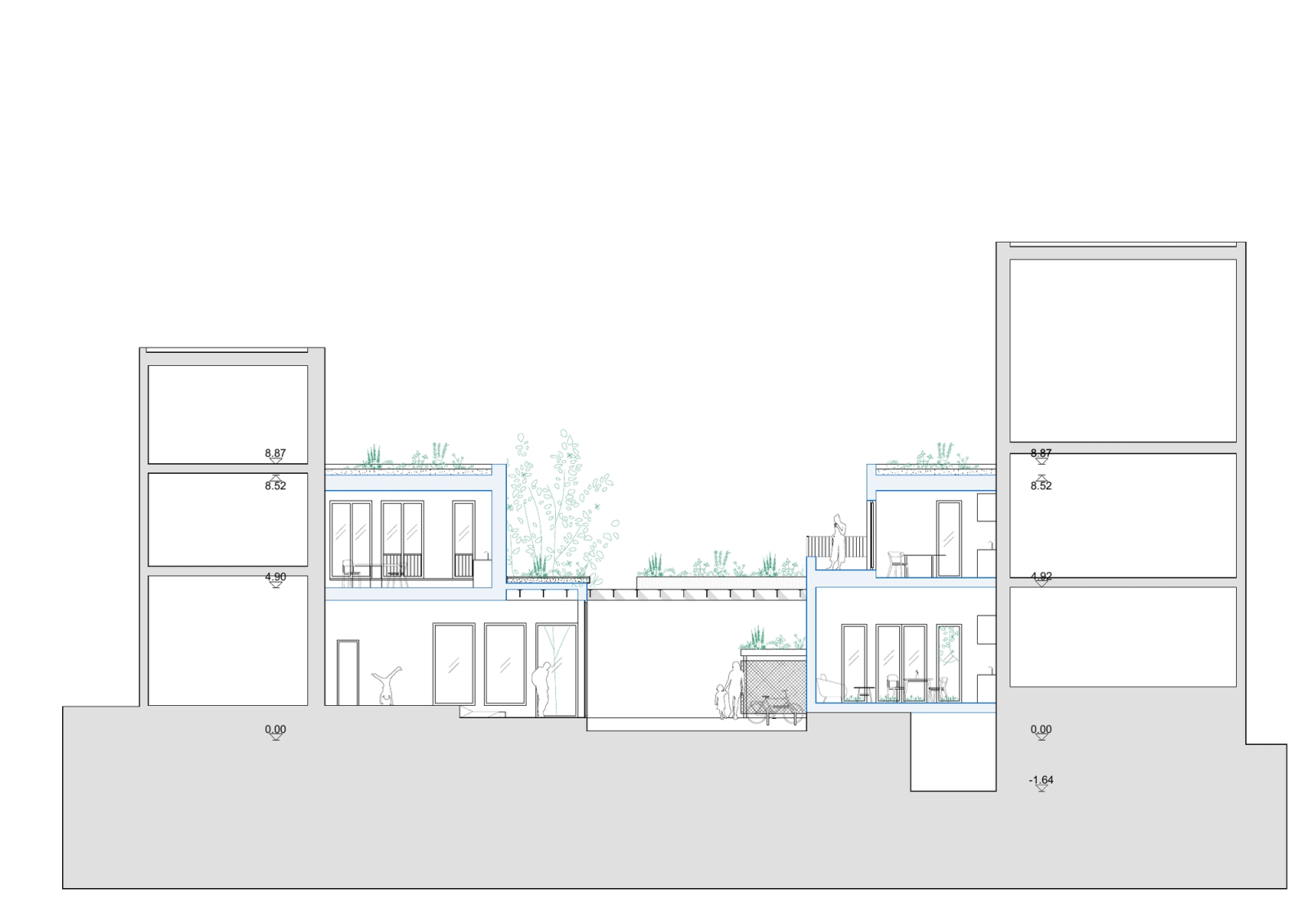 Section through the courtyard and buildings.