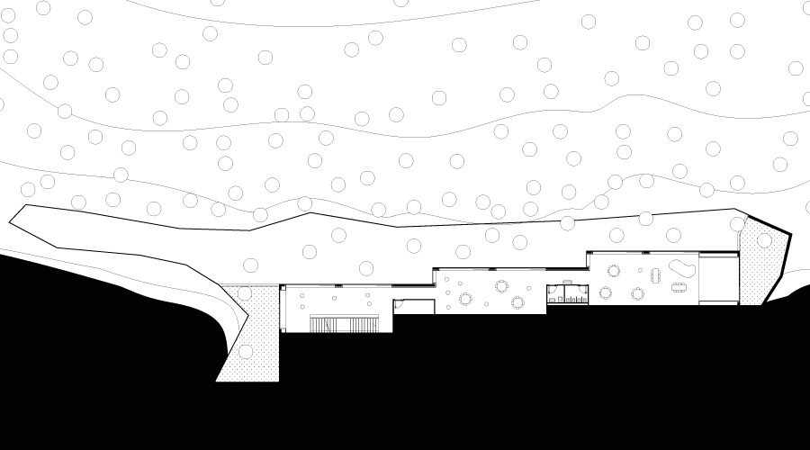 First-floor plan fitted into the sloping topography