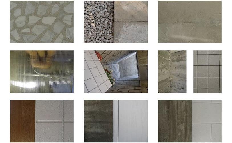 Material palette of terrazzo, concrete, block, timber and metal