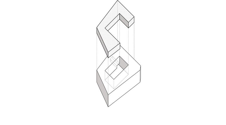 Axonometric diagram of the folded courtyard block