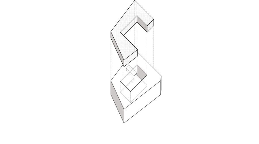 Axonometric diagram of the folded courtyard block