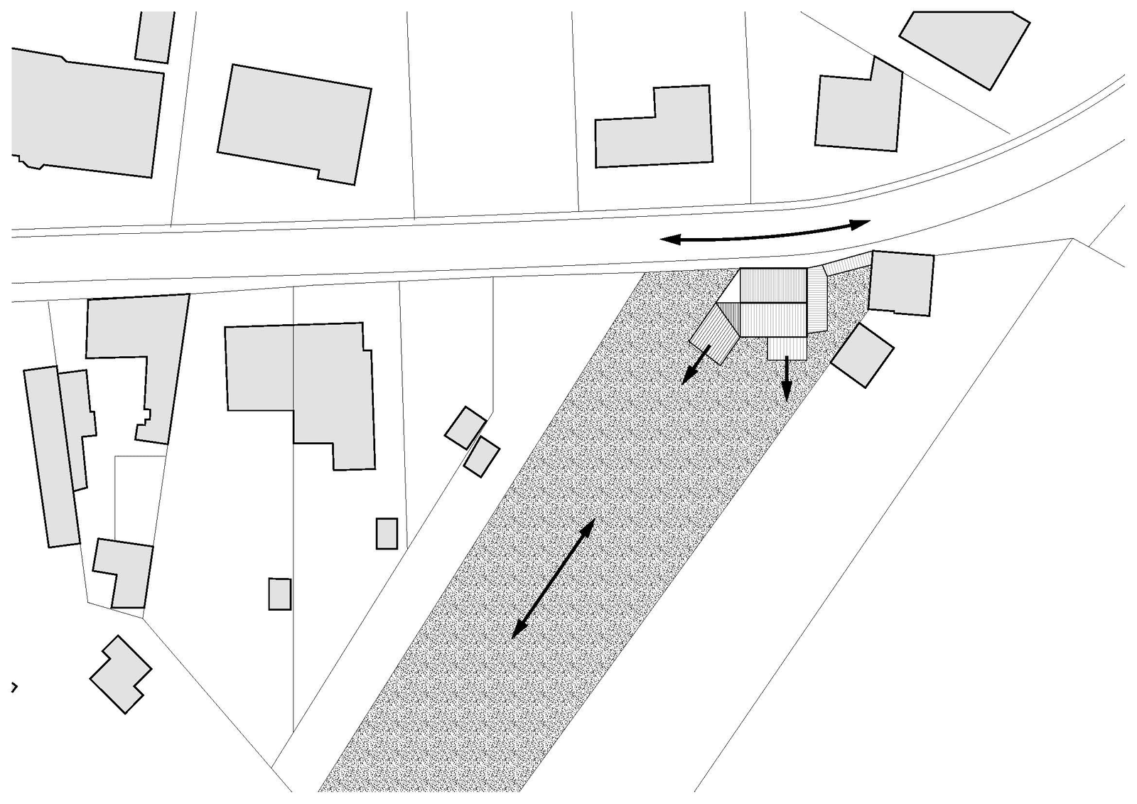Site diagram showing the house aligned within a broad open field