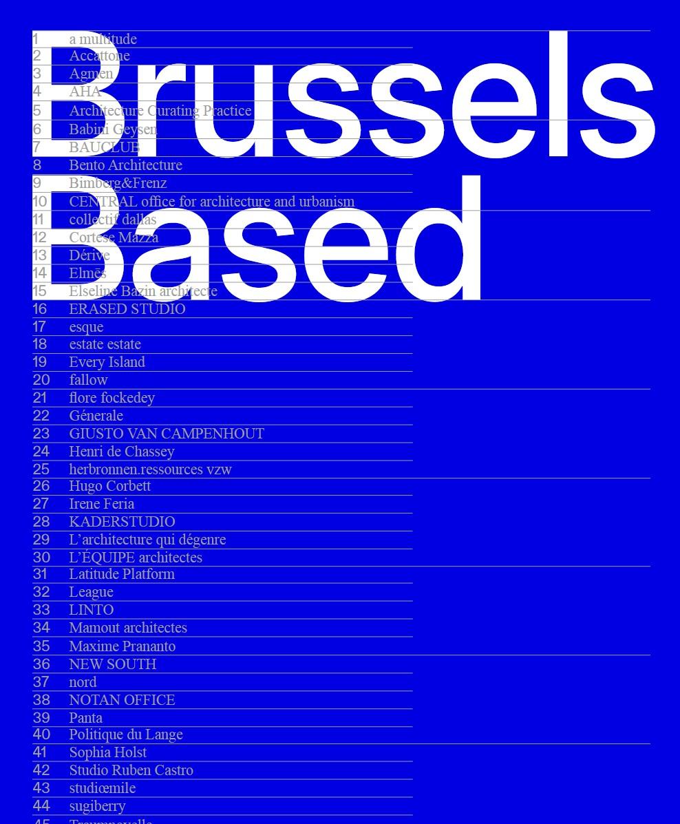 Blue Brussels Based publication cover listing local architecture offices