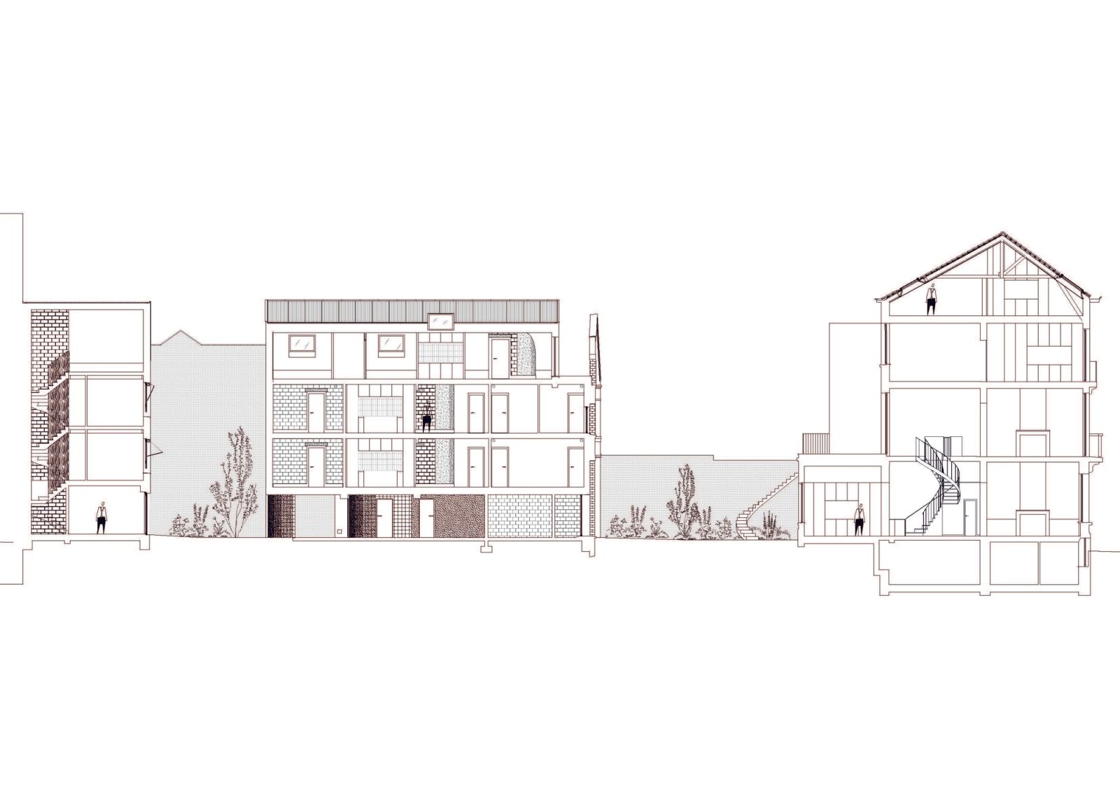 Section through the courtyard and adjoining residential buildings