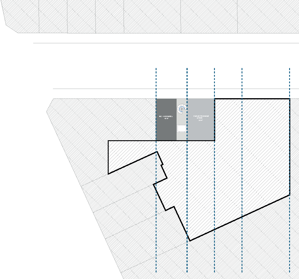 Site diagram marking the initial retained area within a structural grid