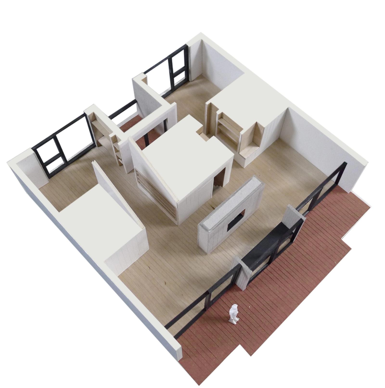 Axonometric model of the apartment plan and roof terrace