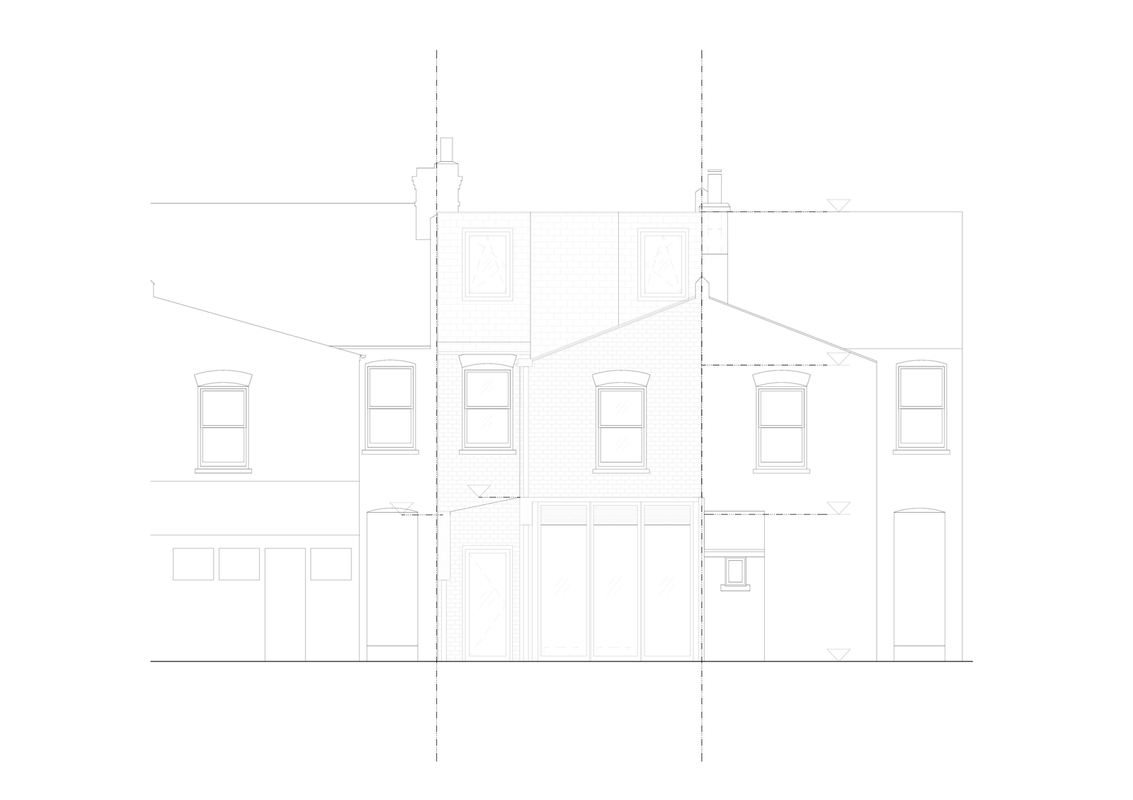 Existing rear elevation of the terraced house