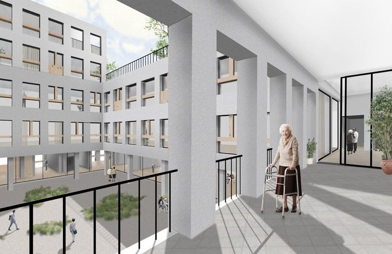 Courtyard balconies and circulation overlooking the planted center
