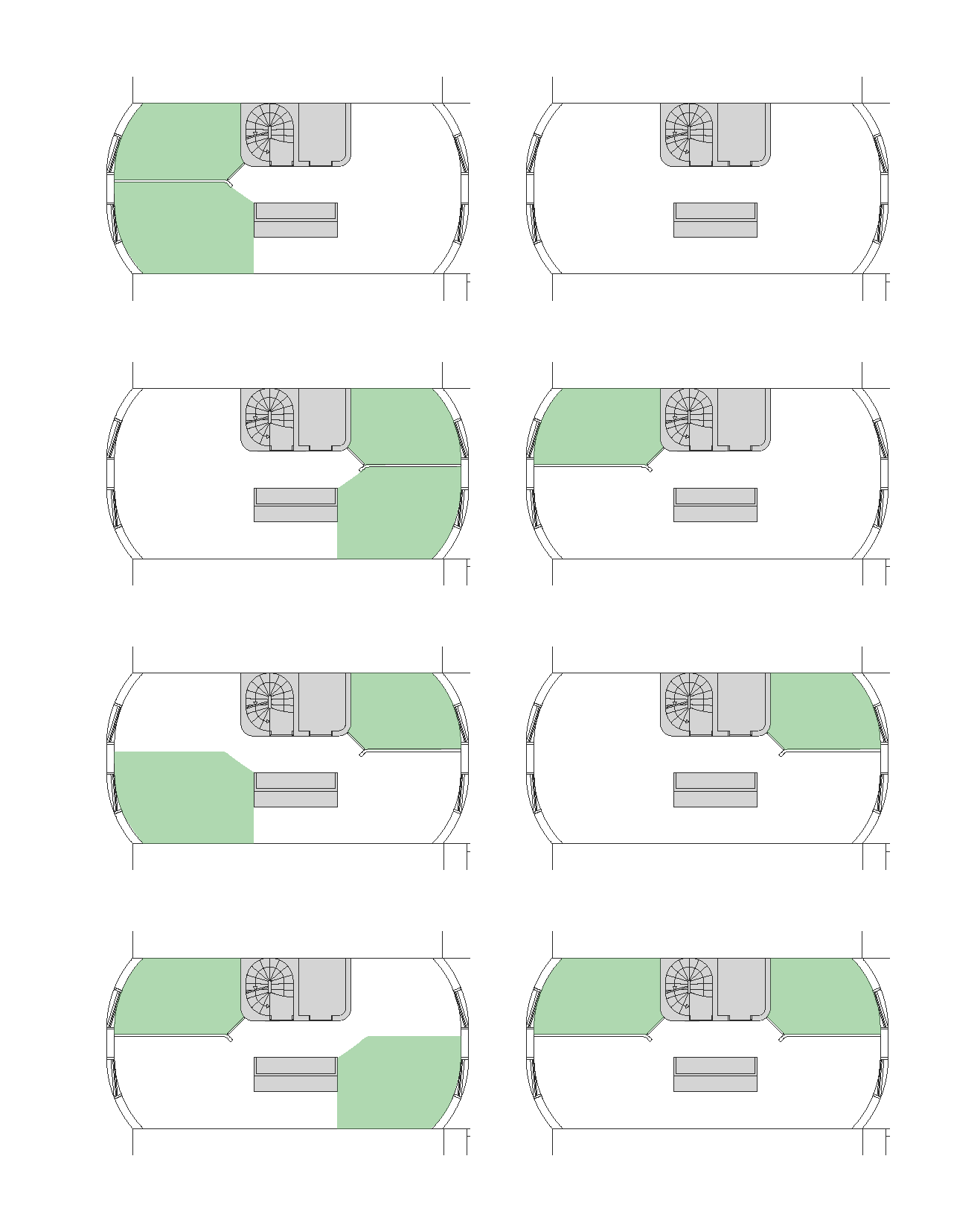 Plan sequence comparing seating arrangements in compact rooms