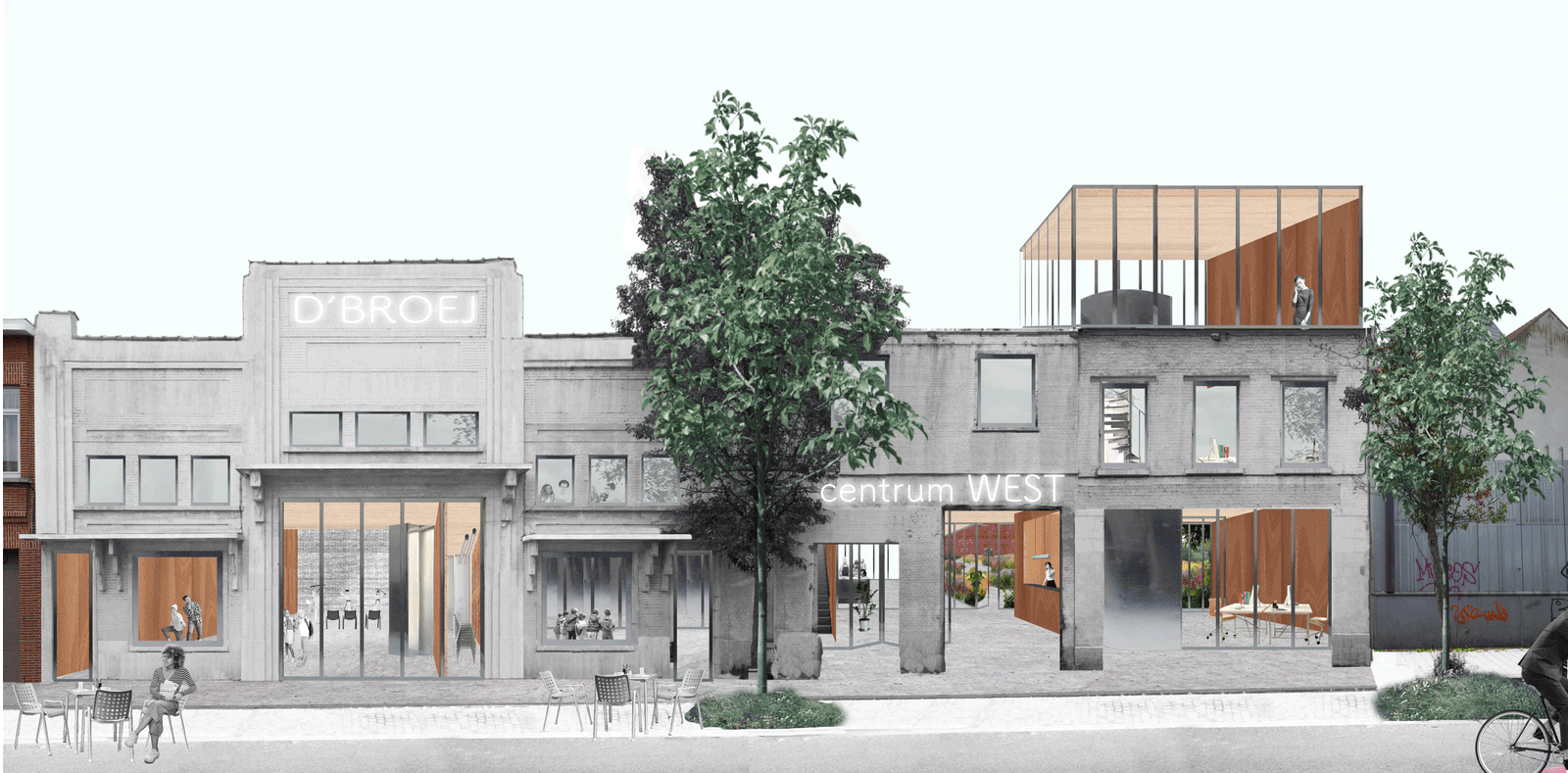 Street rendering of renewed shopfronts beneath retained façades