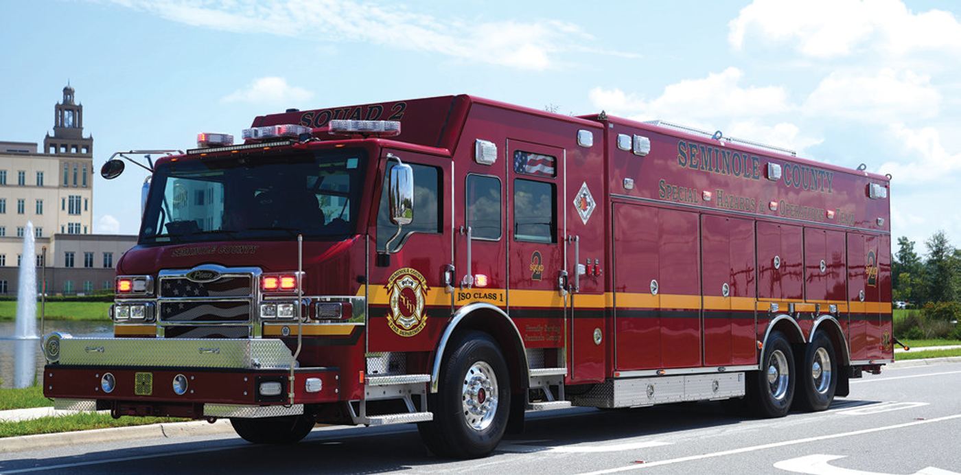 1. The crew at Seminole County Fire Station 35 in Sanford during the traditional push-in ceremony to signify Squad 2 is ready for service 2. The new Squad 2 heavy rescue apparatus features thousands of pieces of specialized firefighting and rescue equipment. 3. The new truck replaces the previous Squad 2 apparatus that was more than a decade old and beyond its recommended life of service.