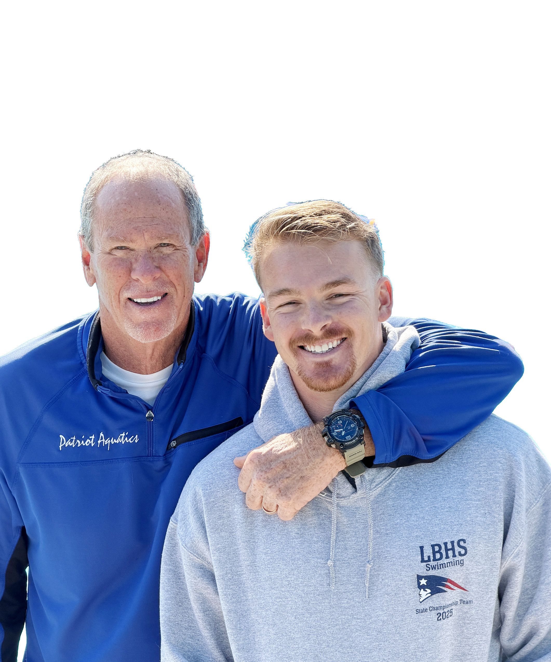 Clay with his son, Gabe Parnell, the new swim coach at Lake Brantley