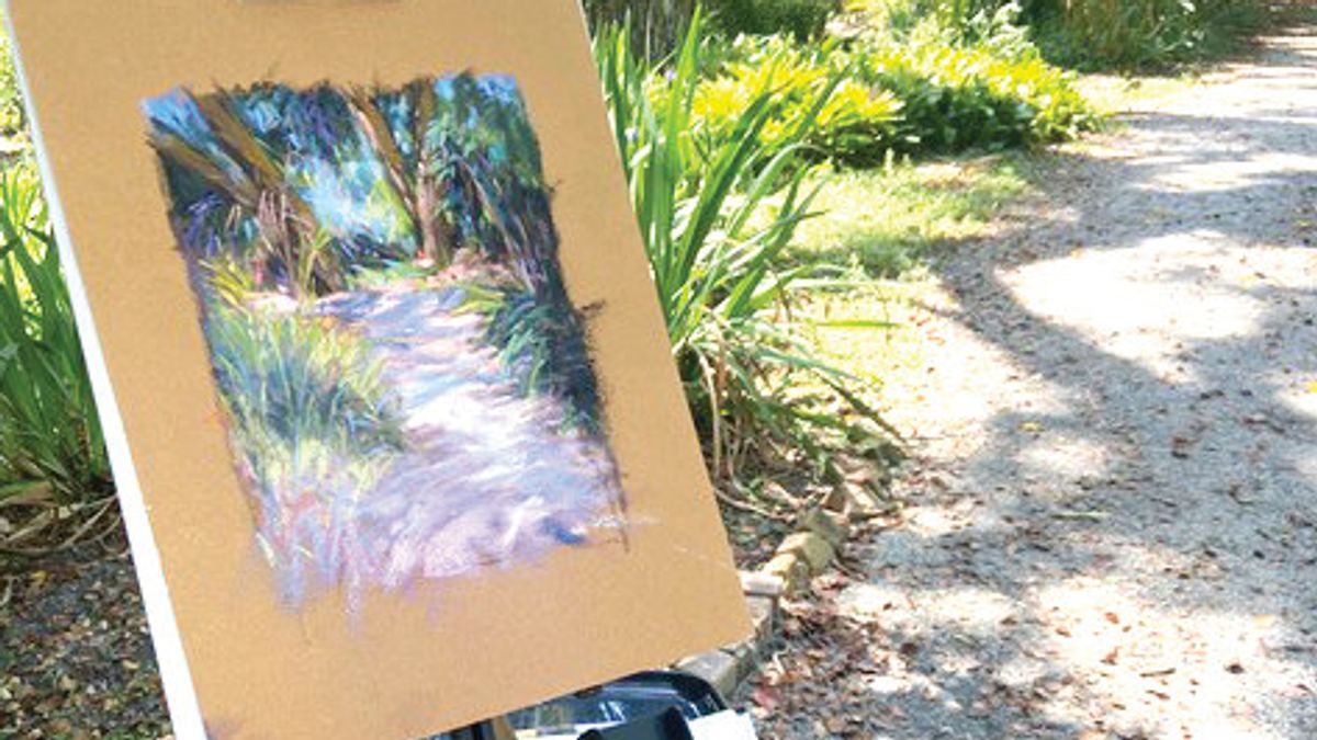 Joyce Shelton, a contemporary expressionist painter, at the Winter Park Paint Out