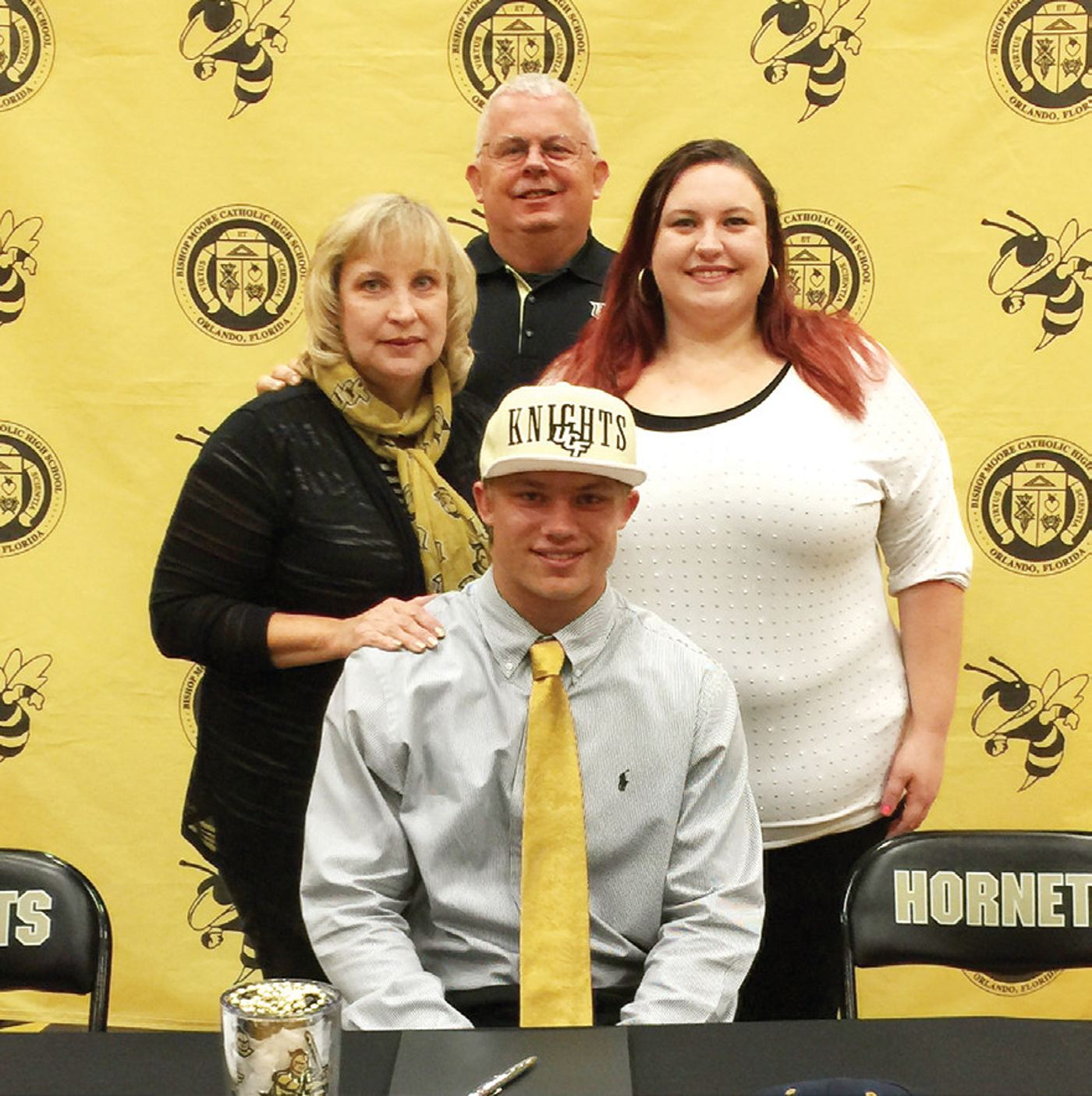 Joe Skinner at signing day with his family: father Scott, mother Judy, and sister Molly. He had planned to play baseball at UCF.