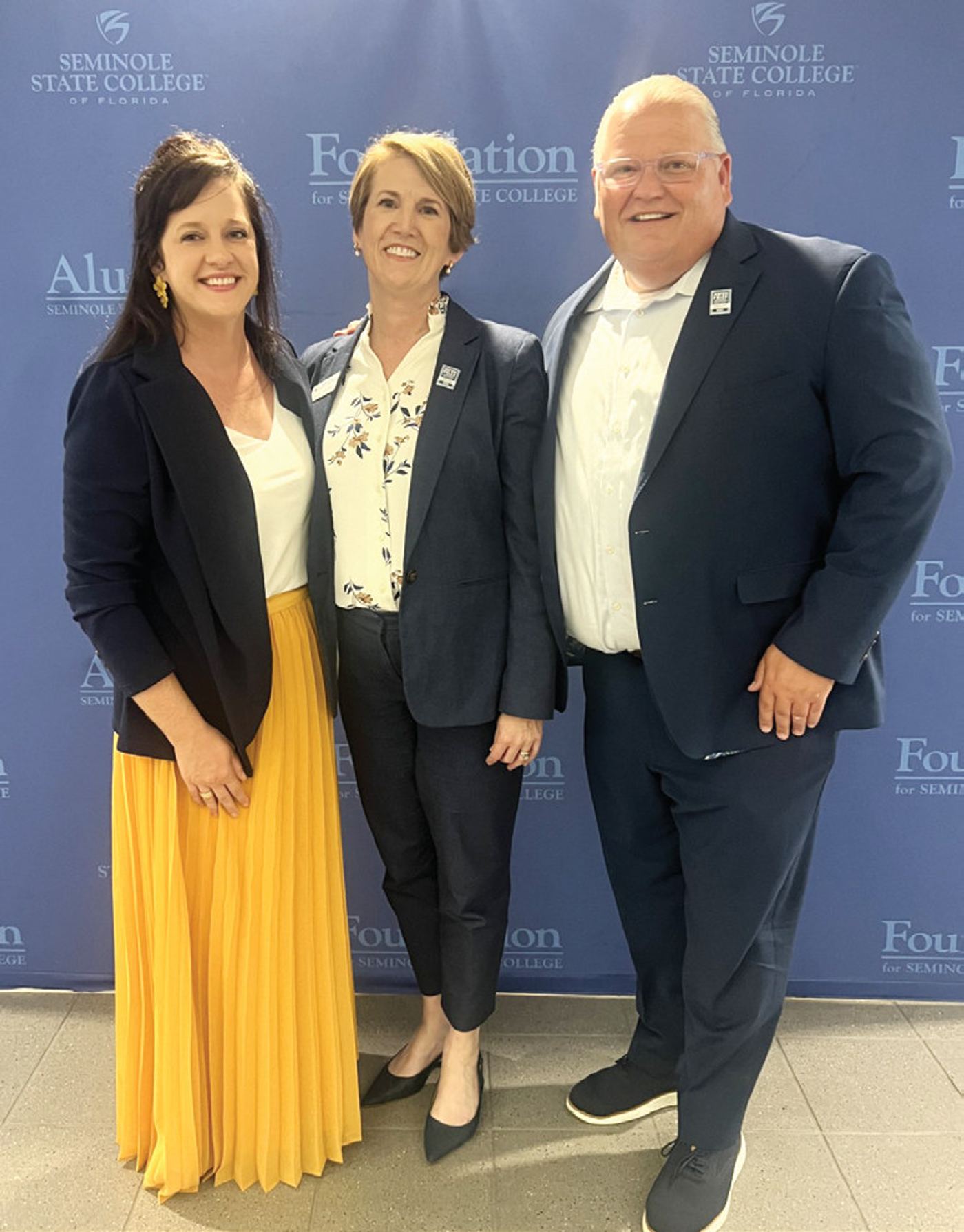 Shelly Allen with Dr. Georgia Lorenz, president of Seminole State, and Dr. John Gyllin, the college’s vice president for resource and economic development