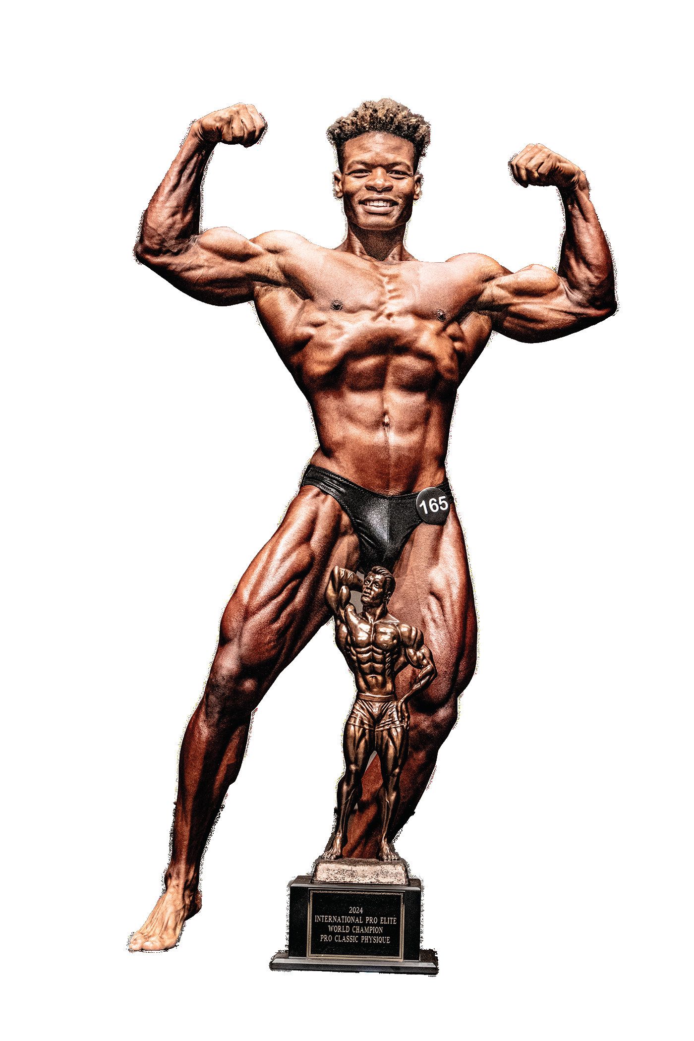 Jay strikes a pose at a bodybuilding competition. He is a five-time Mr. America champion and a three-time IPE world champion.