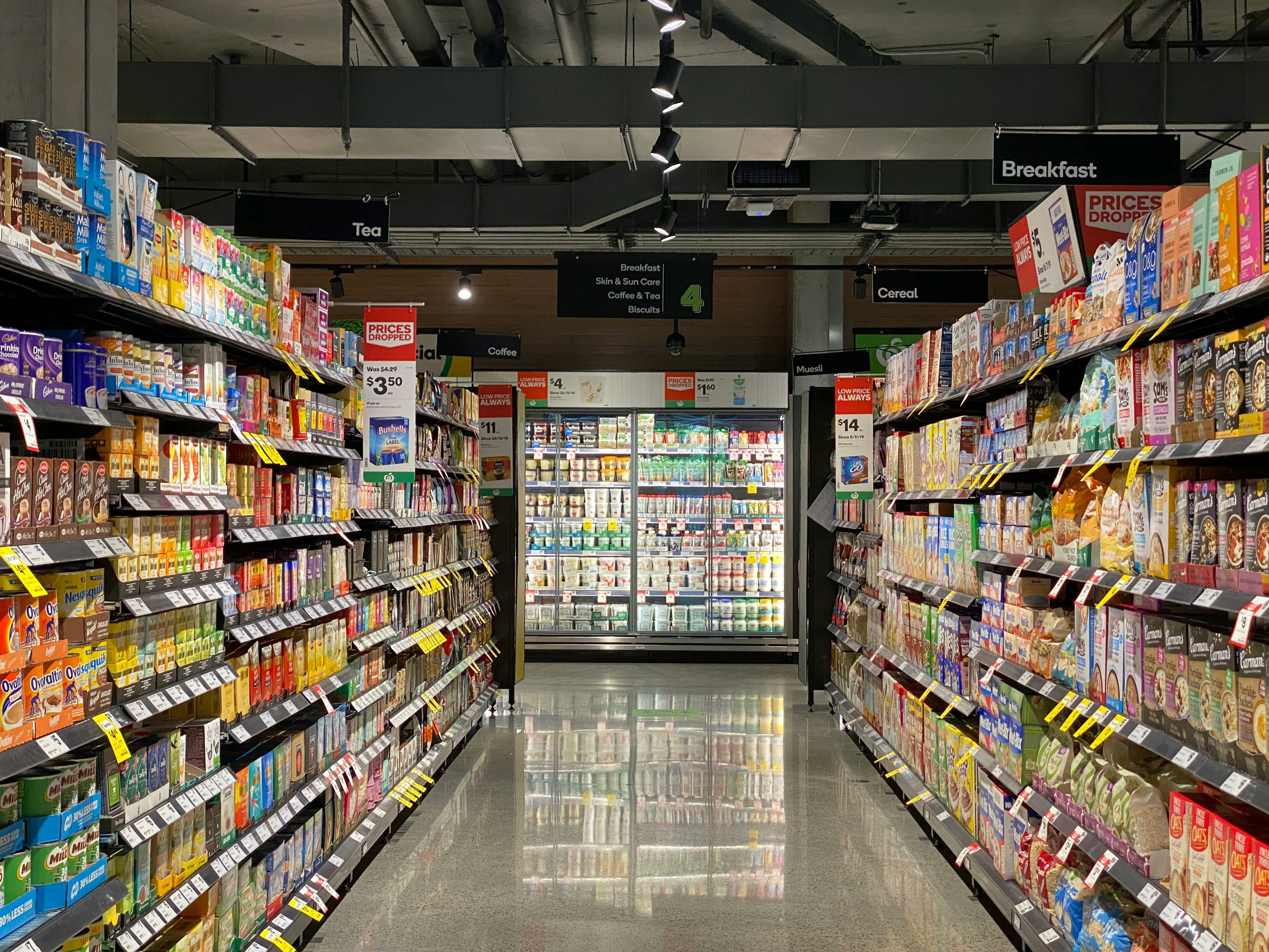 Grocery store aisle representing commodities