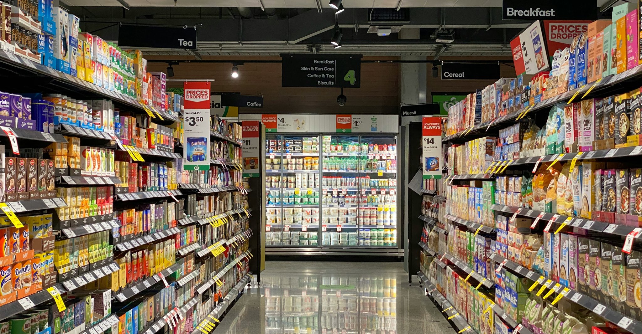 Grocery store aisle representing commodities
