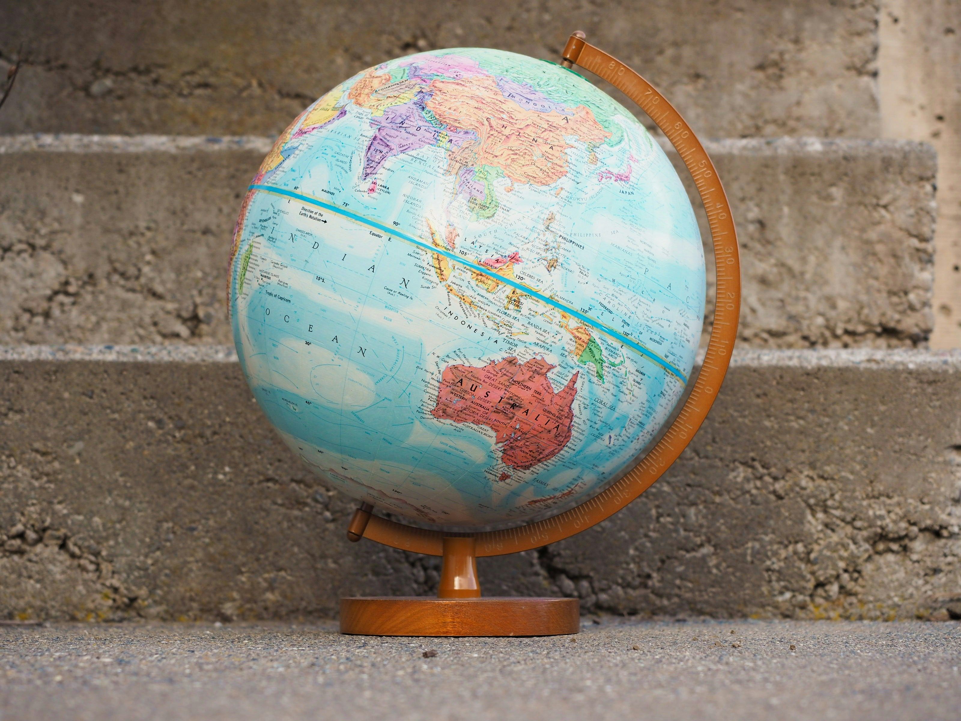 Globe sitting at the bottom of stairs