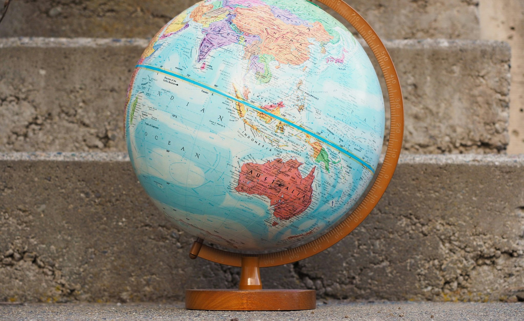 Globe sitting at the bottom of stairs