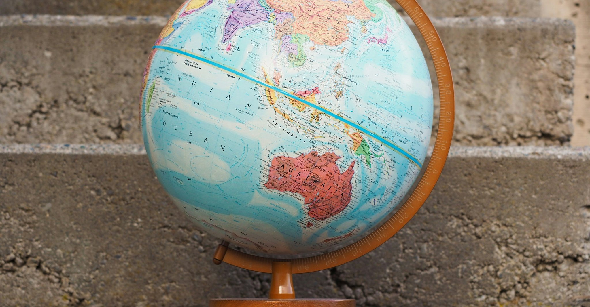 Globe sitting at the bottom of stairs