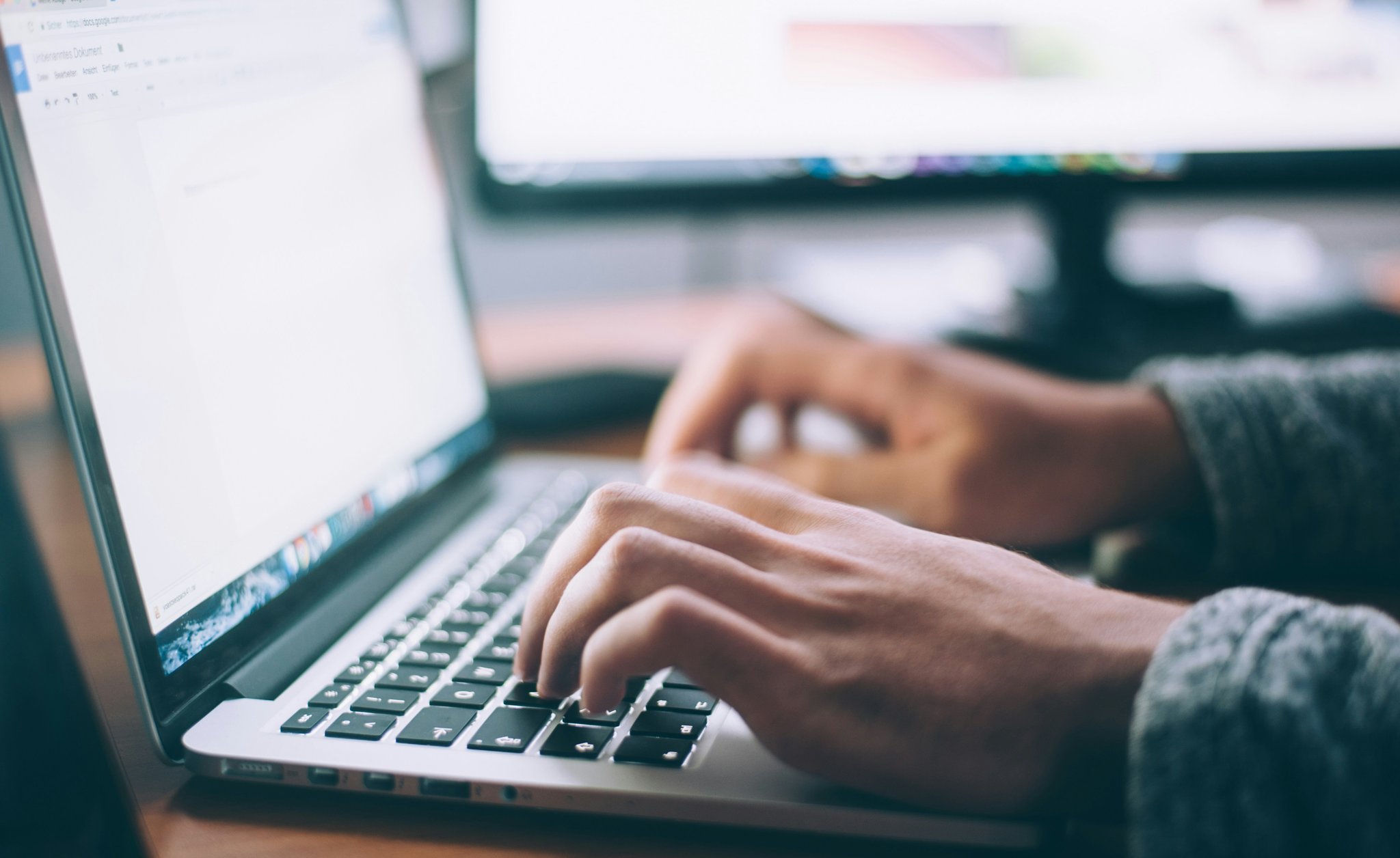 Typing on a laptop for research