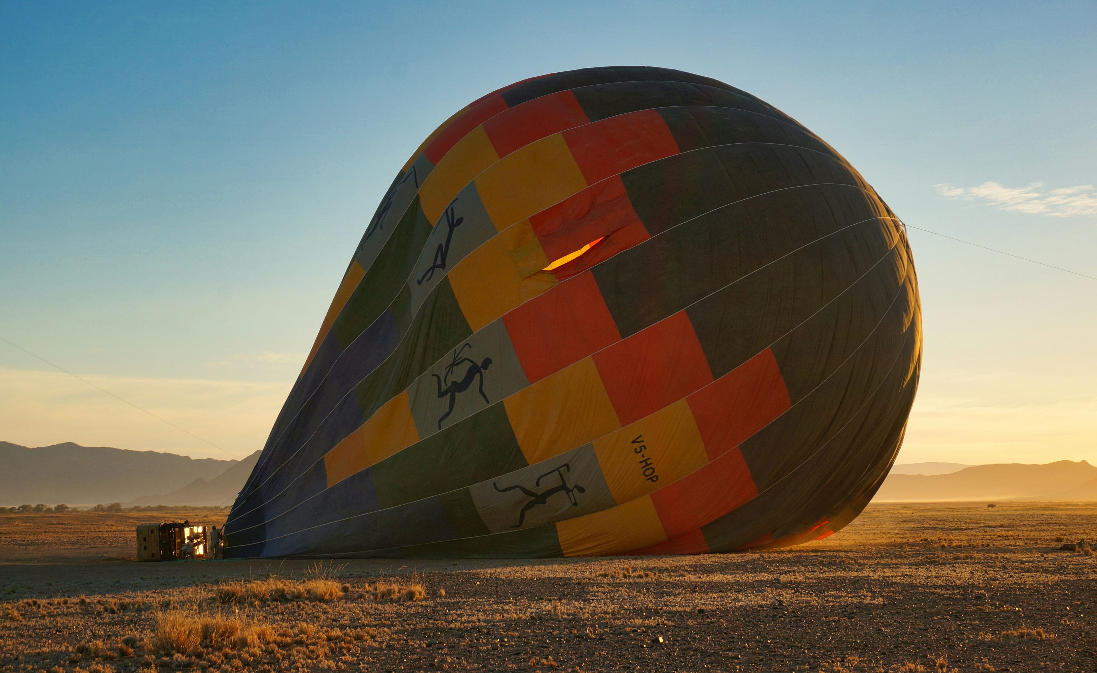 Inflating hot air balloon