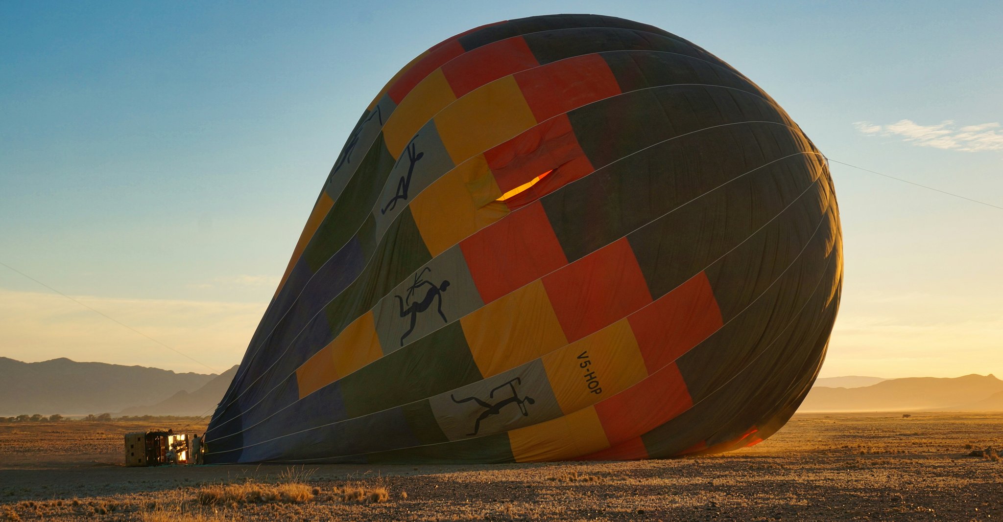 Inflating hot air balloon