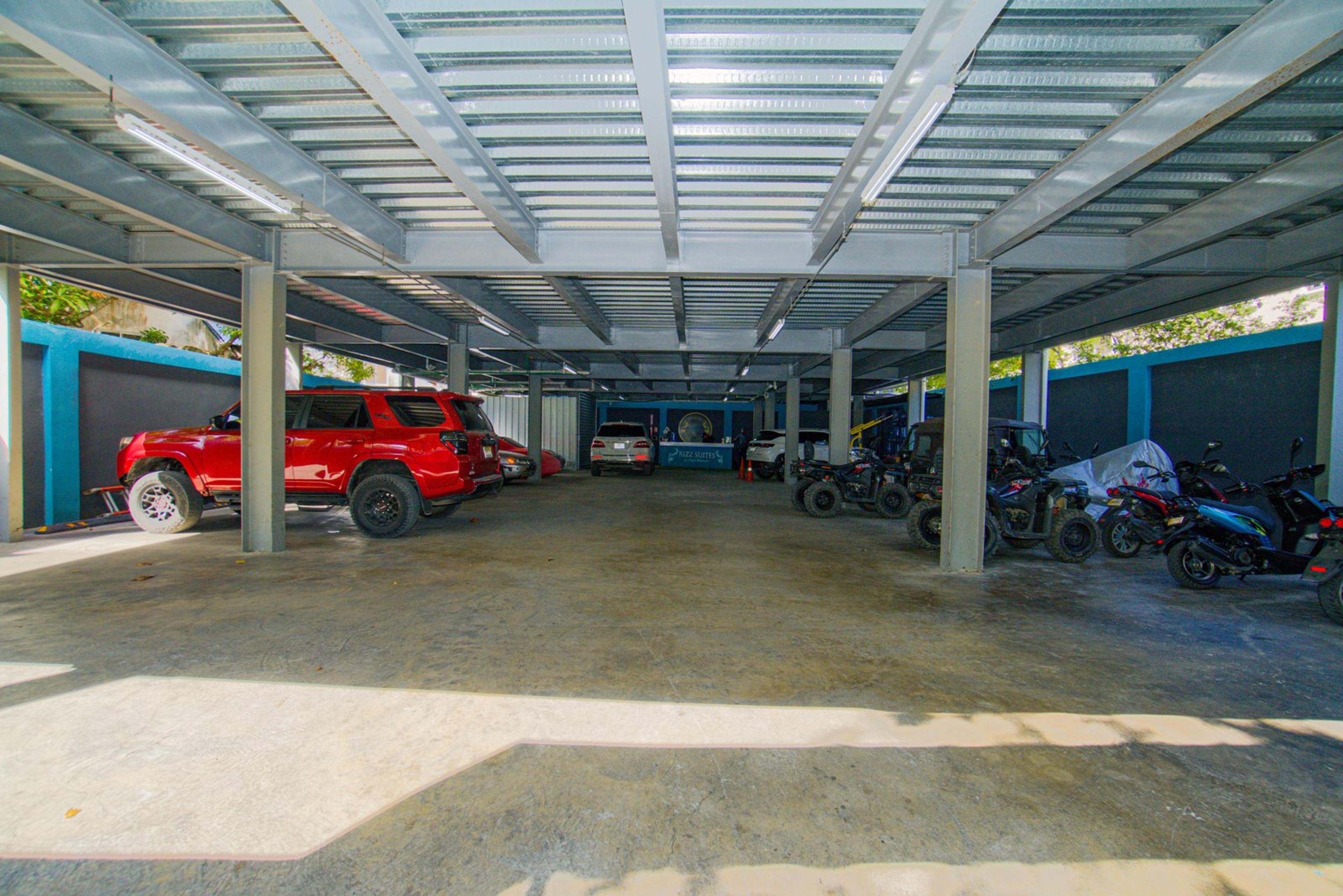 Covered parking area at the property