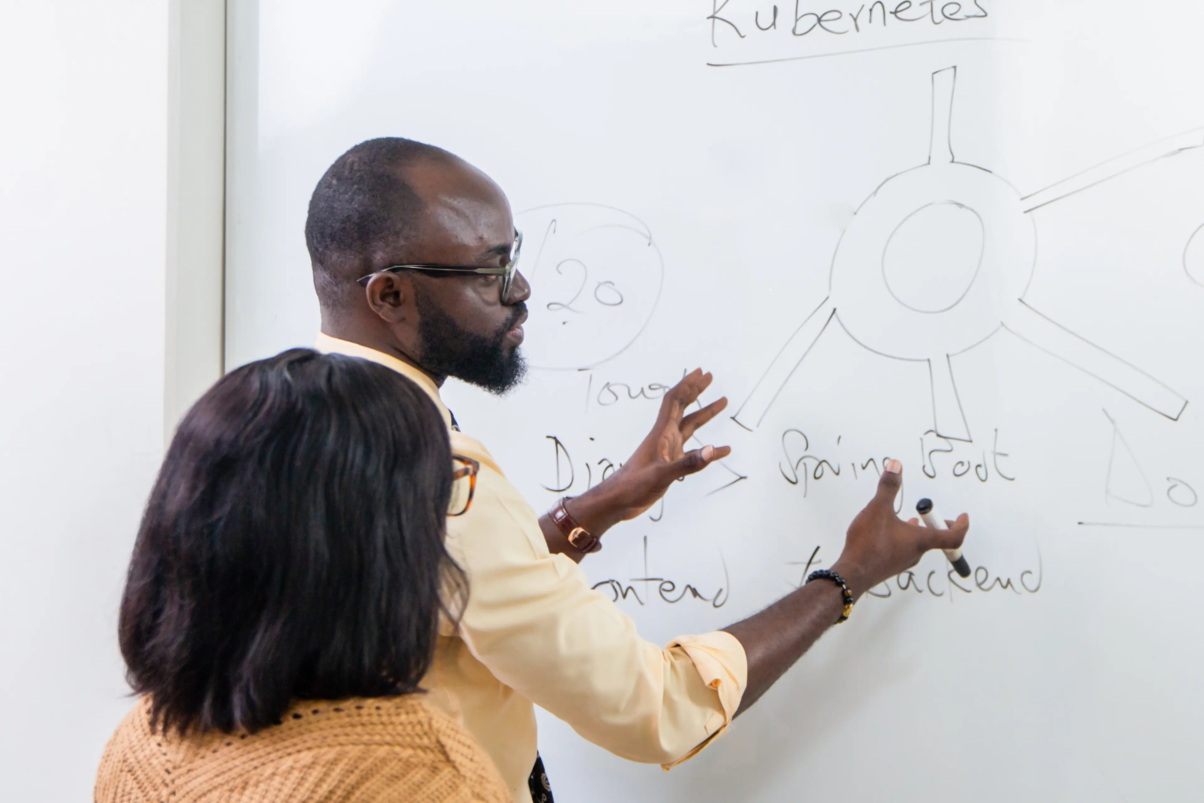 A man explaining content on a whiteboard