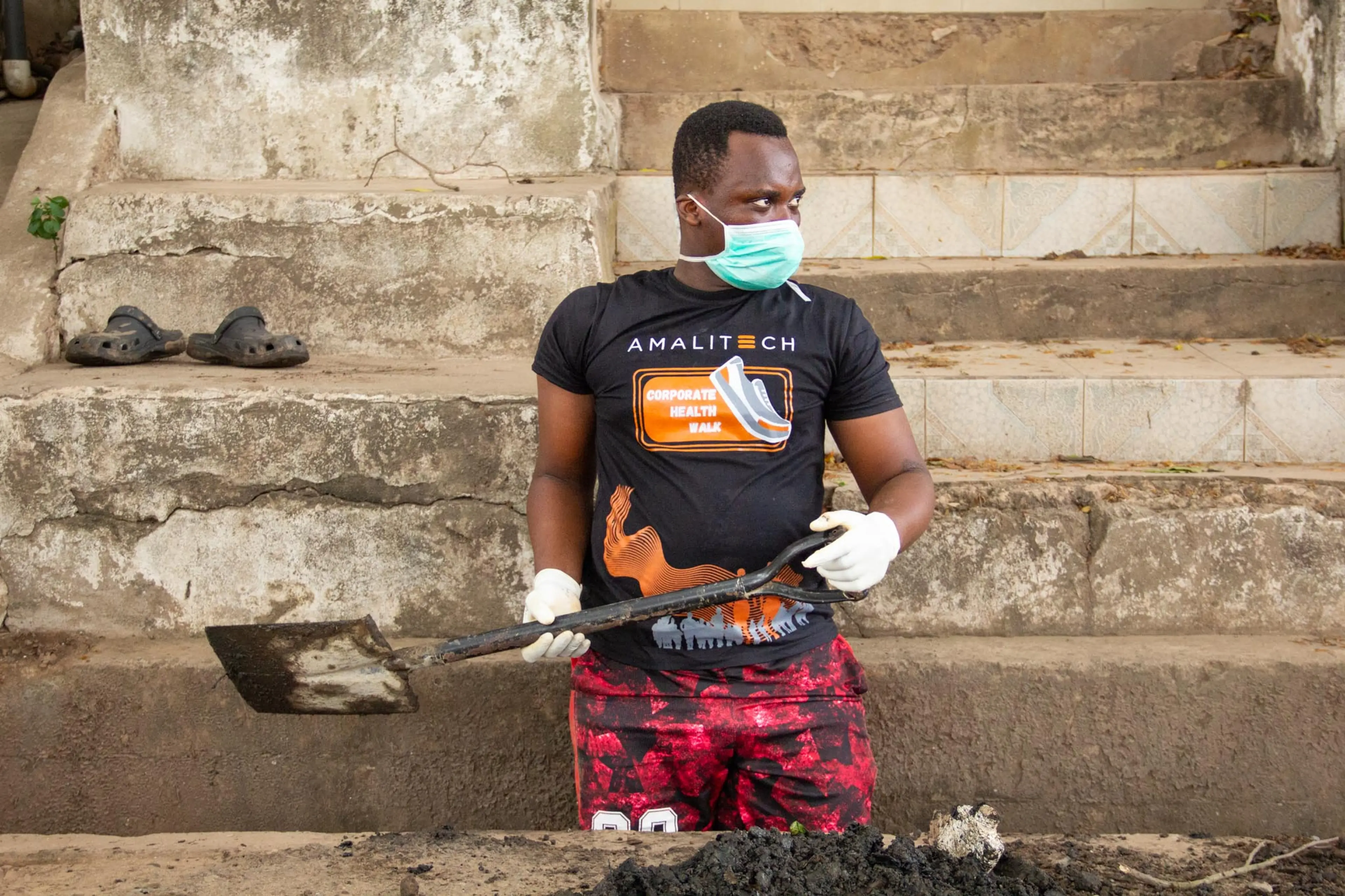 a picture of a guy doing clean-up