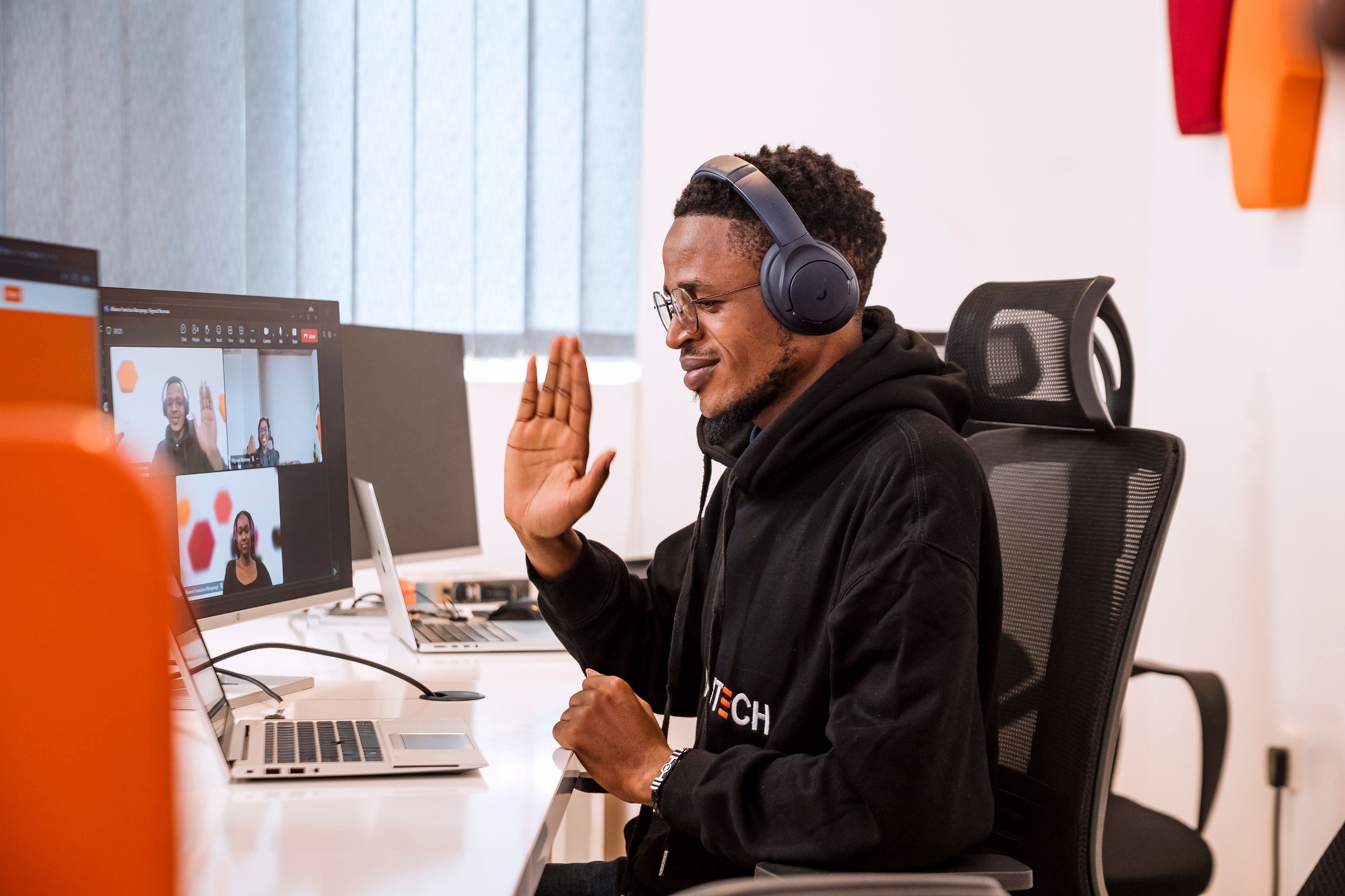 A man taking part in a remote meeting