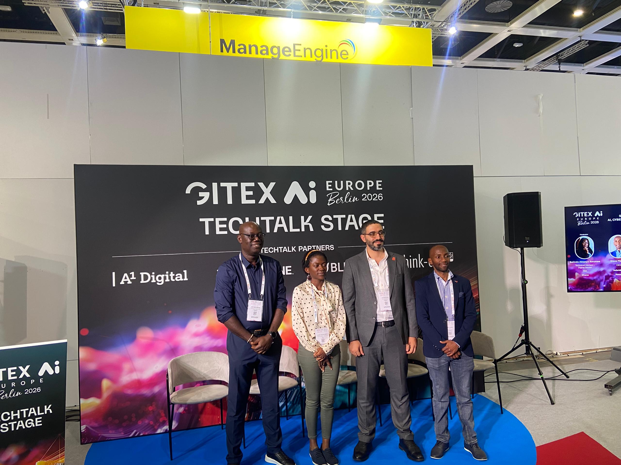 AmaliTech representatives and other delegates at GITEX AI Europe TechTalk Stage in Berlin 2026.