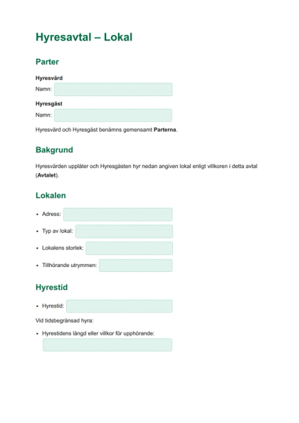Hyresavtal Lokal